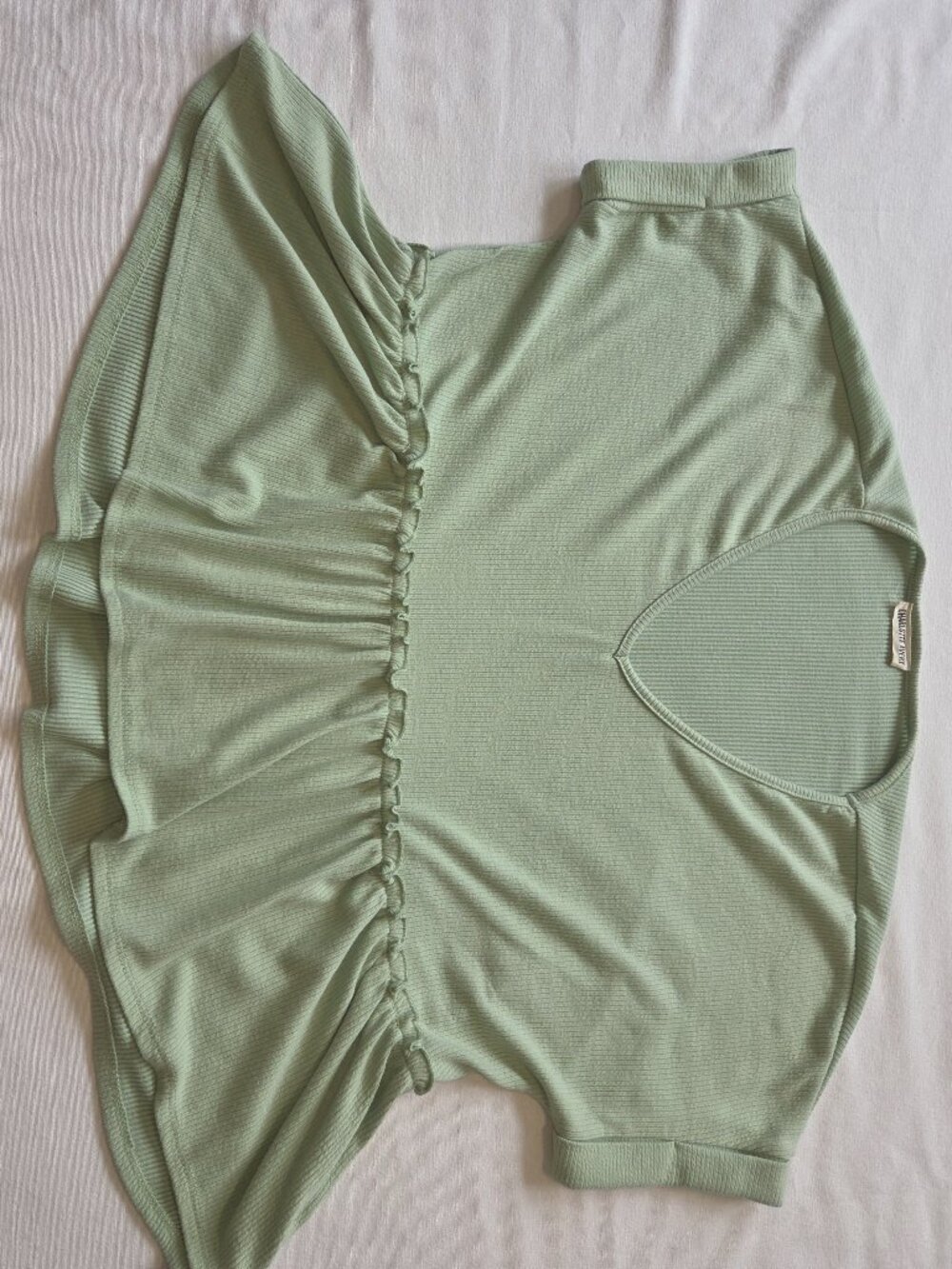 Charlotte Avery Sage Green Ribbed Peplum Top V-Neck Short Sleeve Ruffle Hem Tee